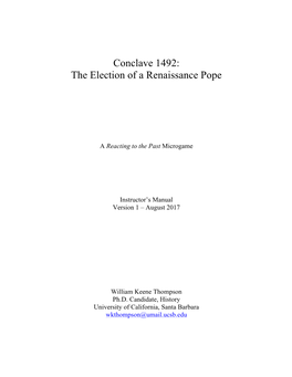 Conclave 1492: the Election of a Renaissance Pope