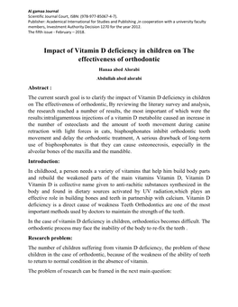 Impact of Vitamin D Deficiency in Children on the Effectiveness Of