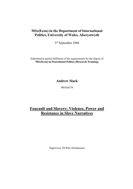 Foucault and Slavery: Violence, Power and Resistance in Slave Narratives