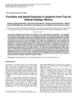 Fluorides and Dental Fluorosis in Students from Tula De Allende Hidalgo, Mexico