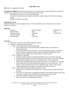 How a Light Bulb Works Lab Principles Investigated