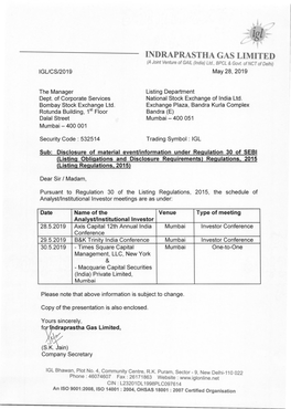 INDRAPRASTHA GAS LIMITED (A Joint Venture of GAIL (India) Ltd., BPCL & Govt