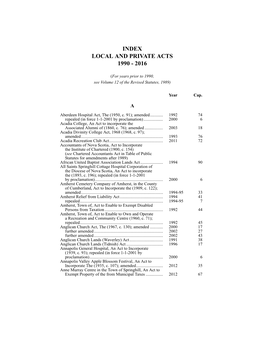 Index Local and Private Acts 1990 - 2016