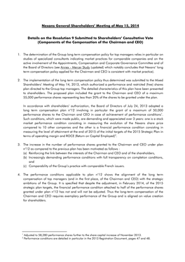 Nexans General Shareholders' Meeting of May 15, 2014 Details on the Resolution 9 Submitted to Shareholders' Consultative