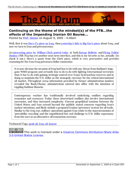 Of the PTB...The Effects of the Impending Iranian Oil Bourse... Posted by Prof