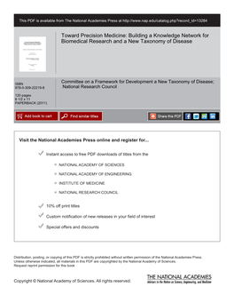 Toward Precision Medicine: Building a Knowledge Network for Biomedical Research and a New Taxonomy of Disease