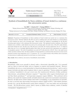 Synthesis of Benzaldehyde by Swern Oxidation of Benzyl Alcohol in a Continuous ﬂow Microreactor System