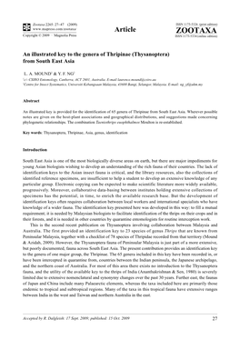 Zootaxa, an Illustrated Key to the Genera of Thripinae (Thysanoptera)