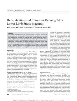 Rehabilitation and Return to Running After Lower Limb Stress Fractures