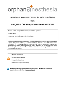 Congenital Central Hypoventilation Syndrome