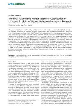 The Final Palaeolithic Hunter-Gatherer Colonisation of Lithuania in Light of Recent Palaeoenvironmental Research