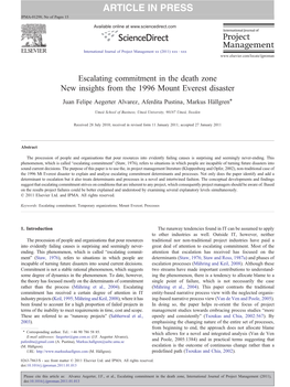 Escalating Commitment in the Death Zone New Insights from the 1996 Mount Everest Disaster ⁎ Juan Felipe Aegerter Alvarez, Aferdita Pustina, Markus Hällgren