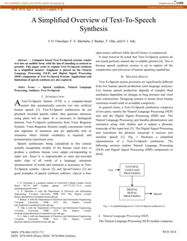 A Simplified Overview of Text-To-Speech Synthesis