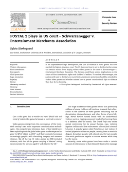 Schwarzenegger V. Entertainment Merchants Association