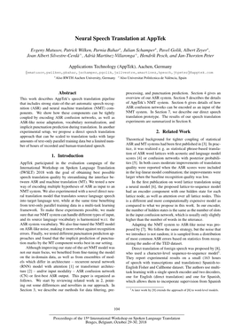 Neural Speech Translation at Apptek