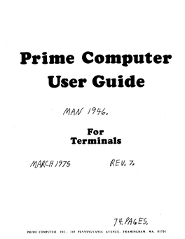 Prime Computer User Guide for Terminals