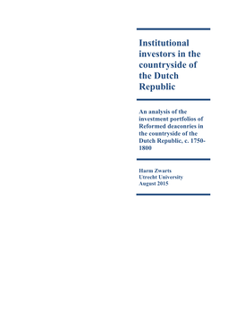 Institutional Investors in the Countryside of the Dutch Republic