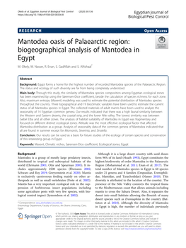 Mantodea Oasis of Palaearctic Region: Biogeographical Analysis of Mantodea in Egypt M