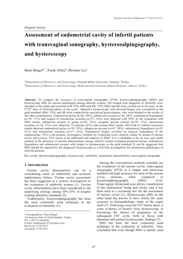 Assessment of Endometrial Cavity of Infertil Patients with Transvaginal Sonography, Hysterosalpingography, and Hysterescopy