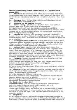 Minutes of the Meeting Held on Tuesday 10 July 2012 Approved on 14 August 2012 1. Attendance : Steve Walmsley (SW) (Chair)