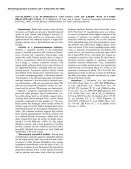 IMPLICATIONS for ASTROBIOLOGY and EARLY LIFE on EARTH from STICHTITE 1 1 1 1 (Mg6cr2(OH)16[CO3]·4H2O)