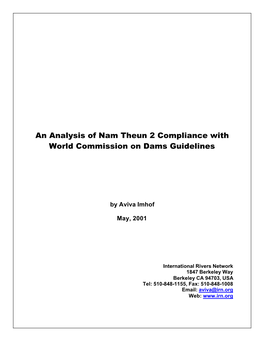 An Analysis of Nam Theun 2 Compliance with World Commission on Dams Guidelines