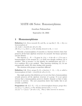 MATH 436 Notes: Homomorphisms