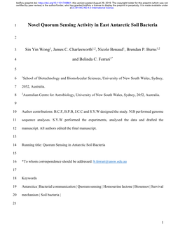 Novel Quorum Sensing Activity in East Antarctic Soil Bacteria