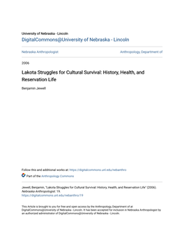 Lakota Struggles for Cultural Survival: History, Health, and Reservation Life