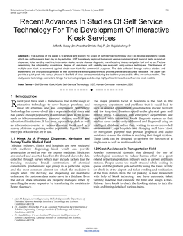 Recent Advances in Studies of Self Service Technology for the Development of Interactive Kiosk Services Jeflet M Bejoy ,Dr