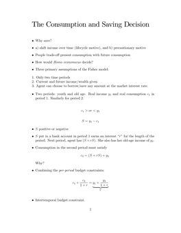 The Consumption and Saving Decision