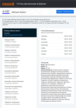 157 Bus Dienstrooster & Lijnroutekaart