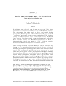 ARTICLE Valuing Speech and Open Source Intelligence in the Face Of