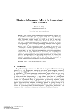 Chinatown in Semarang: Cultural Environment and Peaces Narrative