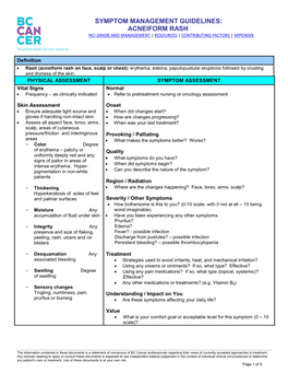 Symptom Management Guidelines: Acneiform Rash Nci Grade and Management | Resources | Contributing Factors | Appendix