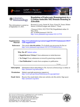 Zebrafish Cytokine-Inducible SH2 Domain Homolog in Regulation Of