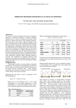 Improved Methods for Removal of Silicate Deposits T.R. Mccartney, S