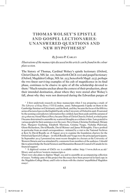 Thomas Wolsey's Epistle and Gospel Lectionaries