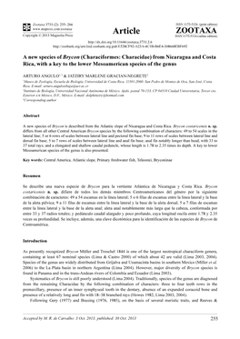 A New Species of Brycon (Characiformes: Characidae) from Nicaragua and Costa Rica, with a Key to the Lower Mesoamerican Species of the Genus