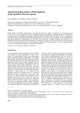 Apomeiotic Pollen Mother Cell Development in the Apomictic Boechera Species