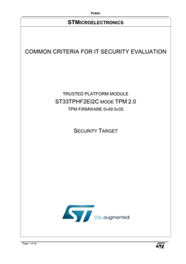 Stmicroelectronics Common Criteria for It Security Evaluation