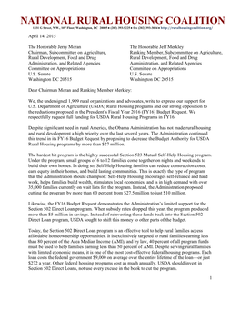 NATIONAL RURAL HOUSING COALITION 1331 G Street, N.W., 10Th Floor, Washington, DC 20005  (202) 393-5225  Fax (202) 393-3034 