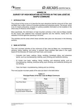 Annex 36 Survey of High Mountain Activities in the San José De Maipo Commune