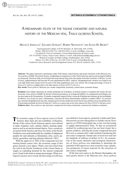 A Preliminary Study of the Taxane Chemistry and Natural History of the Mexican Yew, Taxus Globosa Schltdl