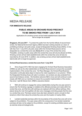 30 June 2017 Smoke-Free Orchard from 1 July 2018