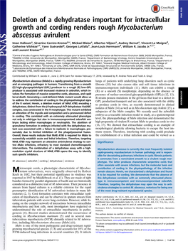 Deletion of a Dehydratase Important for Intracellular Growth and Cording