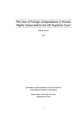 The Use of Foreign Jurisprudence in Human Rights Cases Before the UK Supreme Court