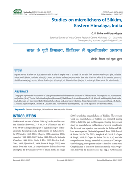 Studies on Microlichens of Sikkim, Eastern Himalaya, India Hkkjr Ds Iwohz Fgeky;] Flfdde Esa Lw{E'ksokdh; V/;;U