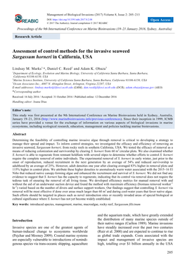 Assessment of Control Methods for the Invasive Seaweed Sargassum Horneri in California, USA