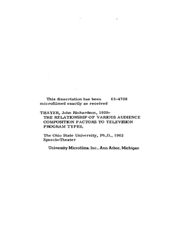 The Relationship of Various Audience Composition Factors to Television Program Types